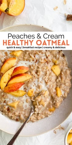 oatmeal with peaches and cream in a bowl