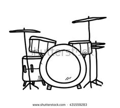 a drawing of a drum set on a white background