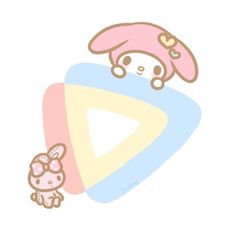 a drawing of a girl with a pink hat on her head holding a small bunny