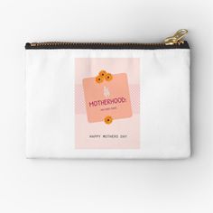 a white zippered pouch with an image of a mother's day card on it