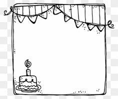 a drawing of a birthday cake with a candle on it, in black and white