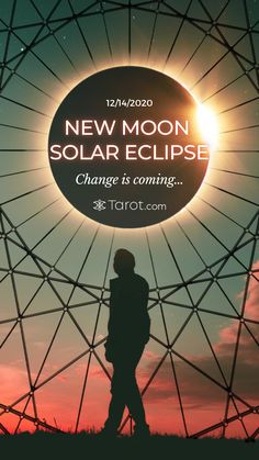 a person standing in front of a ferris wheel with the words new moon solar eclipse change is coming