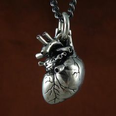 Silver Anatomical Heart Necklace – Goth Mall Anatomical Heart Jewelry, Anatomical Heart Pendant, Anatomically Correct Heart, Anatomical Heart Necklace, Diamond Cross Necklace Gold, Good Luck Necklace, Hamsa Necklace, Anatomical Heart, Necklace Antique