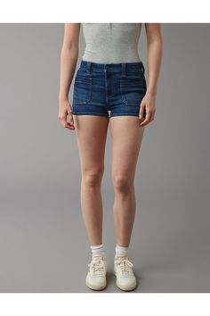 Next Level Stretch/Our softest, stretchiest, never-loses-its-shape denim/Won't bag out. Ever./Dark wash/Patch pockets/These shorts are Real Good: Made with the planet in mind & a promise to continue to do better. Do Better, Denim Short, High Waisted Shorts Denim, High Waisted Denim, High Waisted Shorts, Next Level, Women's Jeans, American Eagle Outfitters, American Eagle