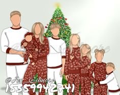 the family is dressed in matching christmas pajamas