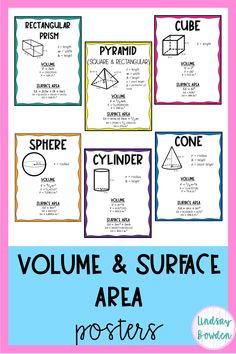 volume and surface area posters with text