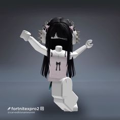 a white robot with black hair wearing a bow tie and holding a cup in her hand