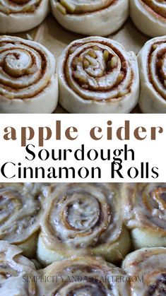 apple cider sourdough cinnamon rolls with text overlay