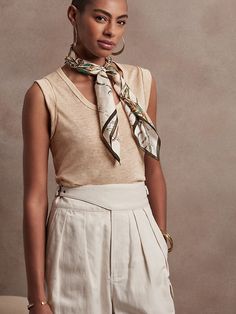 Linen Roll-Cuff Tank | Banana Republic Spring Linen Tank Top, Summer Linen Tank Top For Layering, Chic Linen Tank Top With Relaxed Fit, Chic Relaxed Fit Linen Tank Top, Spring Beige Linen Tank Top, Elegant Linen Tank Top For Spring, Chic Linen Tops For Layering, Chic Linen Tank Top, Effortless Summer Layering Tank Top