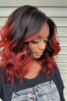 35+ Gorgeous Ways To Wear Red Highlights in Brown Hair - Flo's Blog Red Hair Peekaboo, Bright Red Balayage Hair, Money Peice, Brown And Red Hair, Hair Peekaboo, Highlights In Brown Hair, Burgundy Brown Hair, Red Highlights In Brown Hair, Dark Chocolate Brown Hair