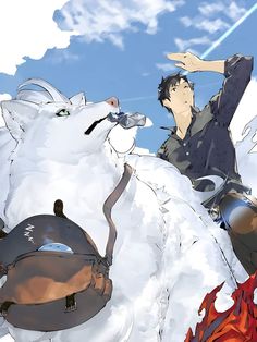 a man riding on the back of a white bear