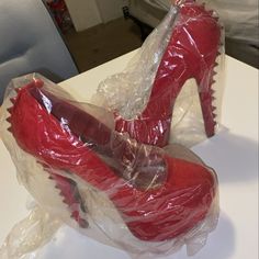 Beautiful Red High Heels Can Be Worn With Or Without Strap Been Tried On But Never Worn Run Small They Are Narrow & Too Small For Me & I Wear Size 6 (Sometimes 5) ** Does Not Come With Original Box Spiked Heels, Red Stilettos, Red High Heels, Spike Heels, Red High, Shoes Women Heels, Original Box, Shoes Heels, High Heels