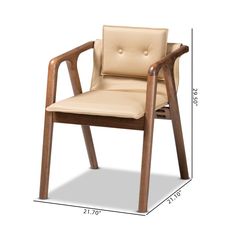 an image of a wooden chair with beige leather upholstered back and armrests