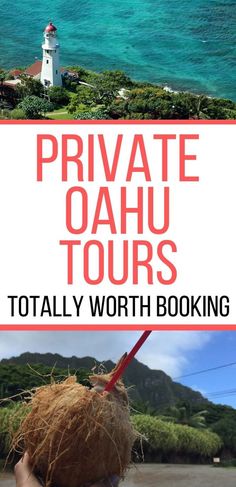 Find out the best private Oahu tours you should book for your next Oahu vacation. Image of a lighthouse and a coconut. Hawaii In September, Oahu Trip, Pearl Harbor Tours, Oahu Activities, Hawaiian Islands Map, Hawaiian Cruise