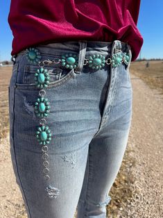 small turquoise cluster concho belt clip adjustable 42" Turquoise Bohemian Belt With Concho, Belt For Dress, Concho Belt, Western Belt, Beaded Belt, Western Belts, Belt Clip, Fit Check, Belted Dress