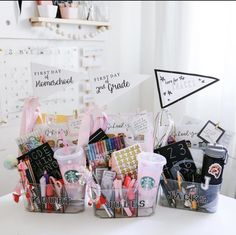 there are many items in this basket on the table and one is for someone's birthday