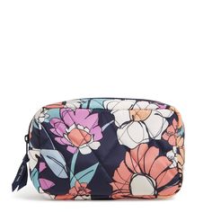 a floral print cosmetic bag on a white background