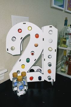 the number twenty two is made out of bottles