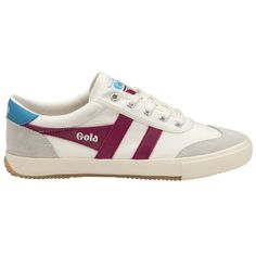 Buy Gola women's Badminton sneakers in white/fuchsia online at gola Pink Sporty Tennis Sneakers, Pink Sporty Canvas Shoes With Gum Sole, Sporty Canvas Shoes With Gum Sole, Sporty White Canvas Shoes With Vulcanized Sole, White Canvas Shoes With Rubber Sole For Light Sports, White Cotton Sports Sneakers, White Canvas Sports Shoes With Rubber Sole, White Sneakers With Rubber Toe Cap For Sports, White Tennis Sneakers With Contrast Sole