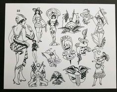 an ink drawing of some people and tattoos