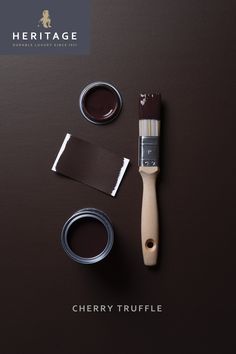 the logo for heritage paints is shown next to some paintbrushes and other items