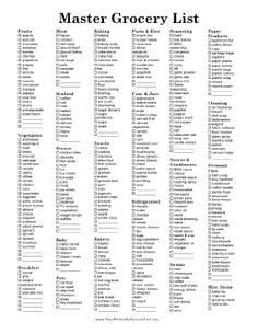 a list of grocery lists with the words,'master grocery list'in black and white