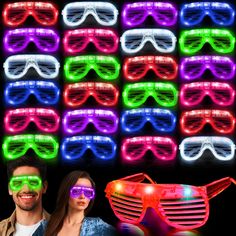 glowing glasses with different colors and shapes