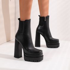 As low as US$48.00 Winter Heels, White High Heels, Boots For Short Women, Chunky Heel Shoes, Platform Block Heels, Womens Mid Calf Boots, Womens Ankle Boots, Winter Shoes, Shoes Booties