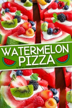 watermelon pizza with fresh fruit on top and the title overlay reads, watermelon pizza