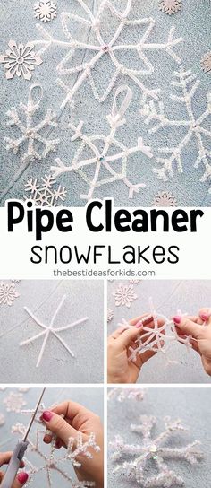 snowflakes are being made with pipe cleaner