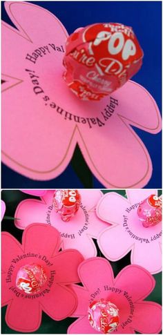 valentine's day card with candy in the shape of a flower and an image of a lollipop