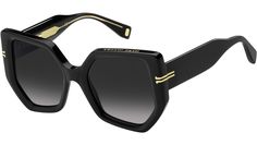 Marc Jacobs sunglasses model MJ 1046/S color code 807 black with dark grey shaded lens. A geometric full rim acetate shades designed for women. Authorised Marc Jacobs Online Reseller. Your glasses will come including the original case and accessories and will be covered by 12 month global warranty. At once elegant and audacious, these sunglasses are ideal for the design-loving trendsetter. Sculpted from acetate, the large butterfly silhouette is emboldened by beveled detailing for an ultra-moder Luxury Modern Sunglasses With Logo, Butterfly Silhouette, Marc Jacobs Sunglasses, Sunglasses Model, Brow Bar, Largest Butterfly, Ski Goggles, Sunglasses & Glasses, Metal Logo