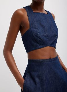 Summer Denim Square Neck Cropped Top