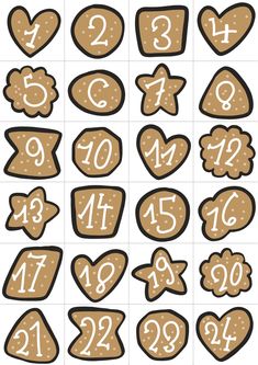 cookies with numbers and symbols on them