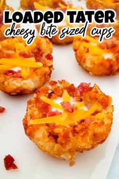 These irresistible loaded tater cups are perfect as a party appetizer, they’re crispy, cheesy, and loaded with all your favorite toppings. Easy to make and absolutely delicious! Tater tot cups, Loaded tater tot cups, Tater tot appetizers, Tater tot recipes, Finger foods appetizer recipes simple, Party snacks finger foods, Quick finger foods for party