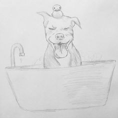 a drawing of a dog taking a bath