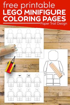 printable lego minifigure coloring pages with pencils and crayons