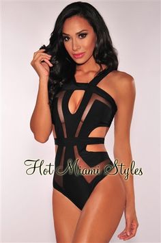 Black Strappy Cut Out Mesh Swimsuit Mesh Swimsuit, Moda Academia, Trendy Swimsuits, Swimsuits Outfits, Swimsuit Collection, Beach Attire, Foto Poses, Miami Fashion