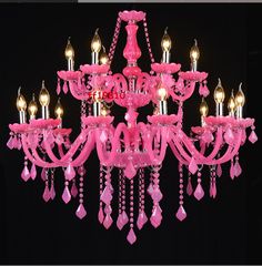 a pink chandelier hanging from the ceiling