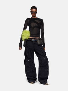 THE ATTICO ''Fern'' black long pants Black Parachute Pants With Hip Pockets For Fall, Black Cargo Pants With Five Pockets For Fall, Urban Black Cargo Pants With Five Pockets, The Attico, Italy Style, Alessandra Rich, Y Project, New Aesthetic, Dion Lee