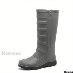 Russoo - Cushioned High-Top Mens Rain Boots: Durable, Waterproof, Non-Slip Footwear for Outdoor Activities like Walking and Fishing Weatherproof Boots For Outdoor And Rainy Season, Insulated Boots For Rainy Season Outdoor Use, Slip-resistant Boots For Rainy Season Outdoor Use, Casual Waterproof Hunting Boots, Pu Boots, Mens Rain Boots, Mens High Tops, Summer Winter, High Top