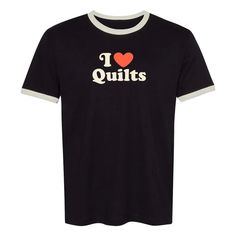 I Love Quilts T-shirt Ringer Tee, Black Cream