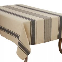 a table with a black and white striped cloth on it