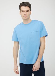 Spadina Relaxed Pocket Tee ?? | M || Cool Blue Kit And Ace, Ribbed Neckline, Pocket Tee, Pocket Detail, Chest Pocket, Cotton Tee, Short Sleeve Tee, Organic Cotton, Relaxed Fit