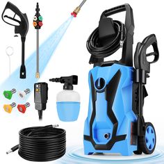 an electric pressure washer with hoses and accessories