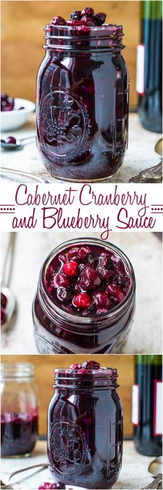 cranberry and blueberry sauce in a jar