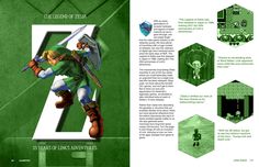 the legend of zelda brochure is shown in green and has an image of link