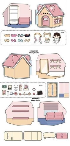 paper doll house with furniture and accessories for the bedroom or playroom, cut out