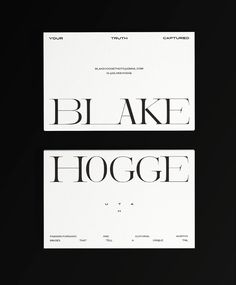 two black and white business cards with the words blake hogge on them