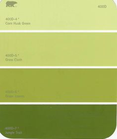 some green and yellow paint colors are in the same color scheme, but each is different